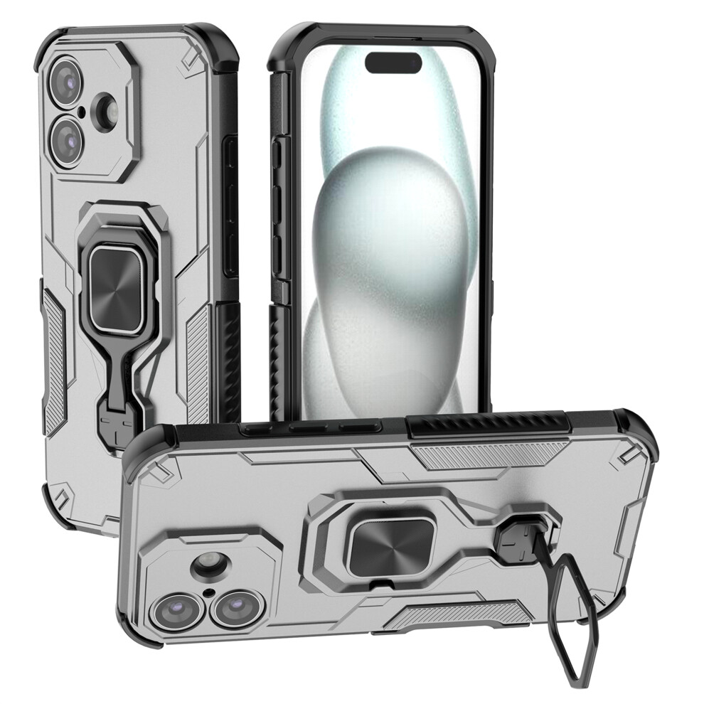(Iphone 17, Titanium ) For Iphone 17 Case Rotatable Ring Kickstand Pc+Tpu Shockproof Phone Cover Grey 6914284246839