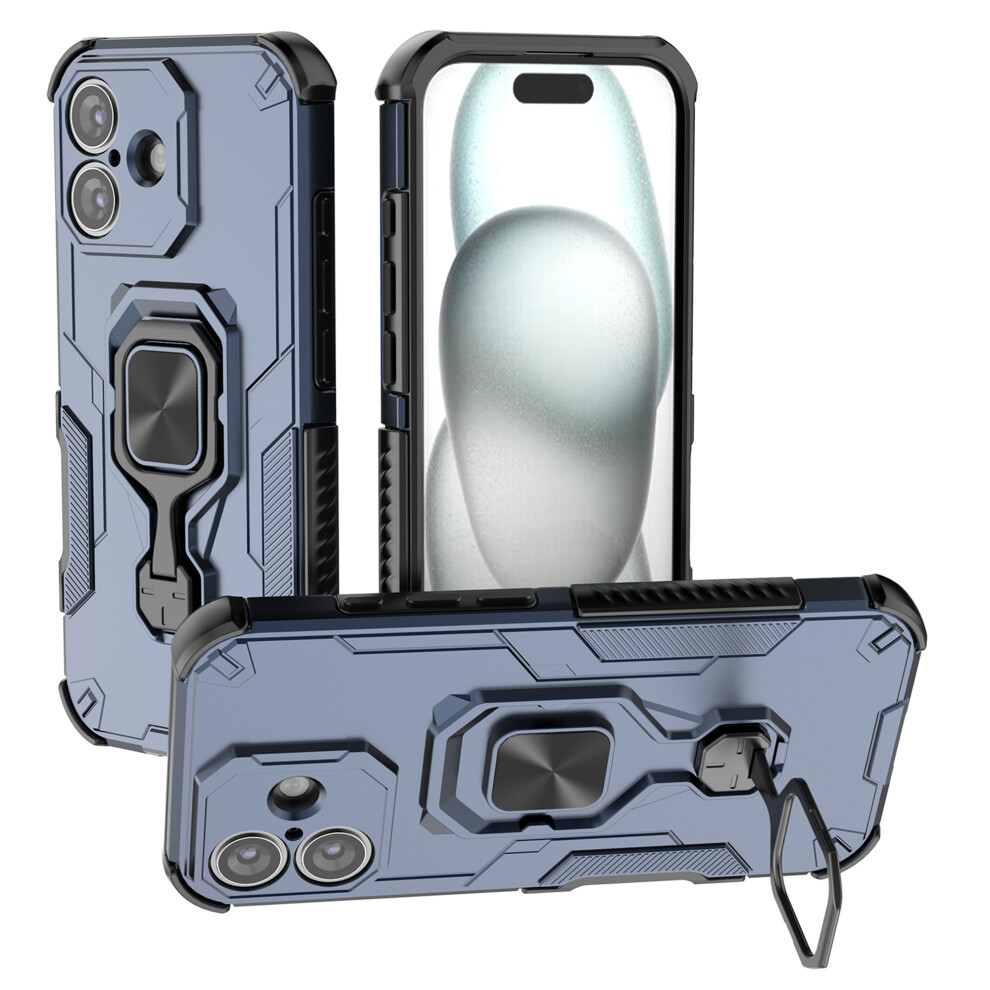 (Iphone 17, Navy ) For Iphone 17 Case Rotatable Ring Kickstand Pc+Tpu Shockproof Phone Cover Blue 6914287834880