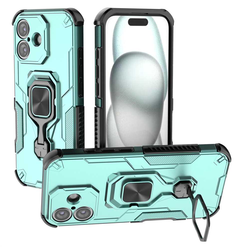 (Iphone 17, ) For Iphone 17 Case Rotatable Ring Kickstand Pc+Tpu Shockproof Phone Cover Green 6914284020569