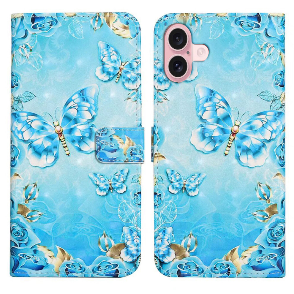 (Iphone 17, Butterfly) For Iphone 17 Case 3D Creative Pattern Pu Leather Stand Phone Cover Blue 6914287510623