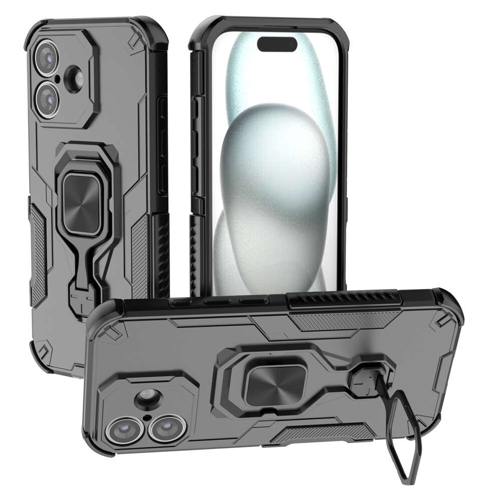 (Iphone 17, ) For Iphone 17 Case Rotatable Ring Kickstand Pc+Tpu Shockproof Phone Cover Black 6914282802938