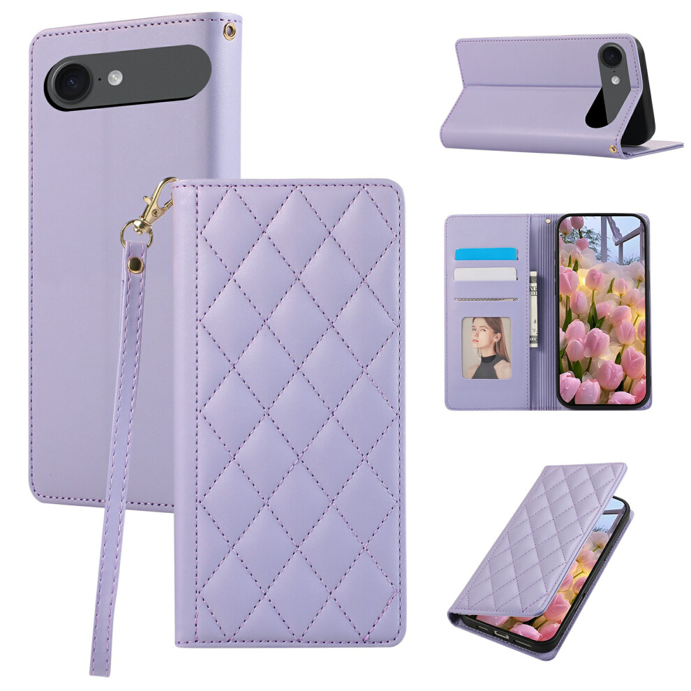 (Iphone Air, ) For Iphone Air Case Rfid Blocking Wallet Stand Rhombus Leather Phone Cover With Wrist Strap Purple 6914285772788