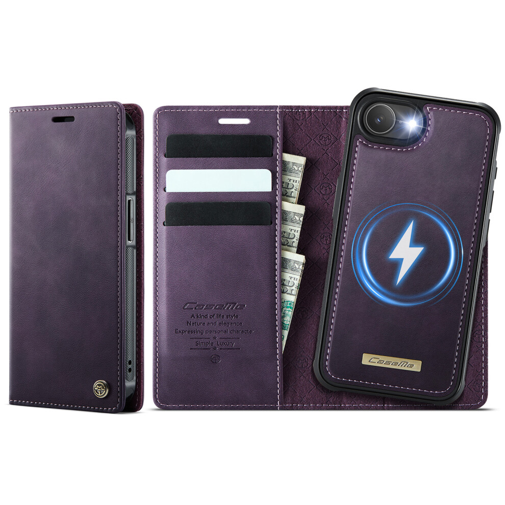 (Iphone 16E, ) For Iphone 16E Case Caseme C49 Compatible With Magsafe Rfid Blocking Detachable Wallet Leather Phone Cover Purple 6914281571200