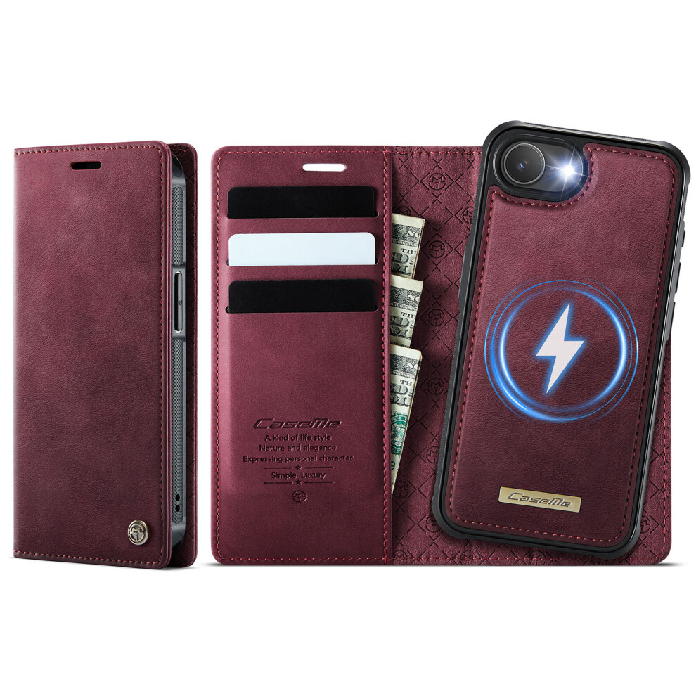 (Iphone 16E, ) For Iphone 16E Case Caseme C49 Compatible With Magsafe Rfid Blocking Detachable Wallet Leather Phone Cover Red 6914282217756