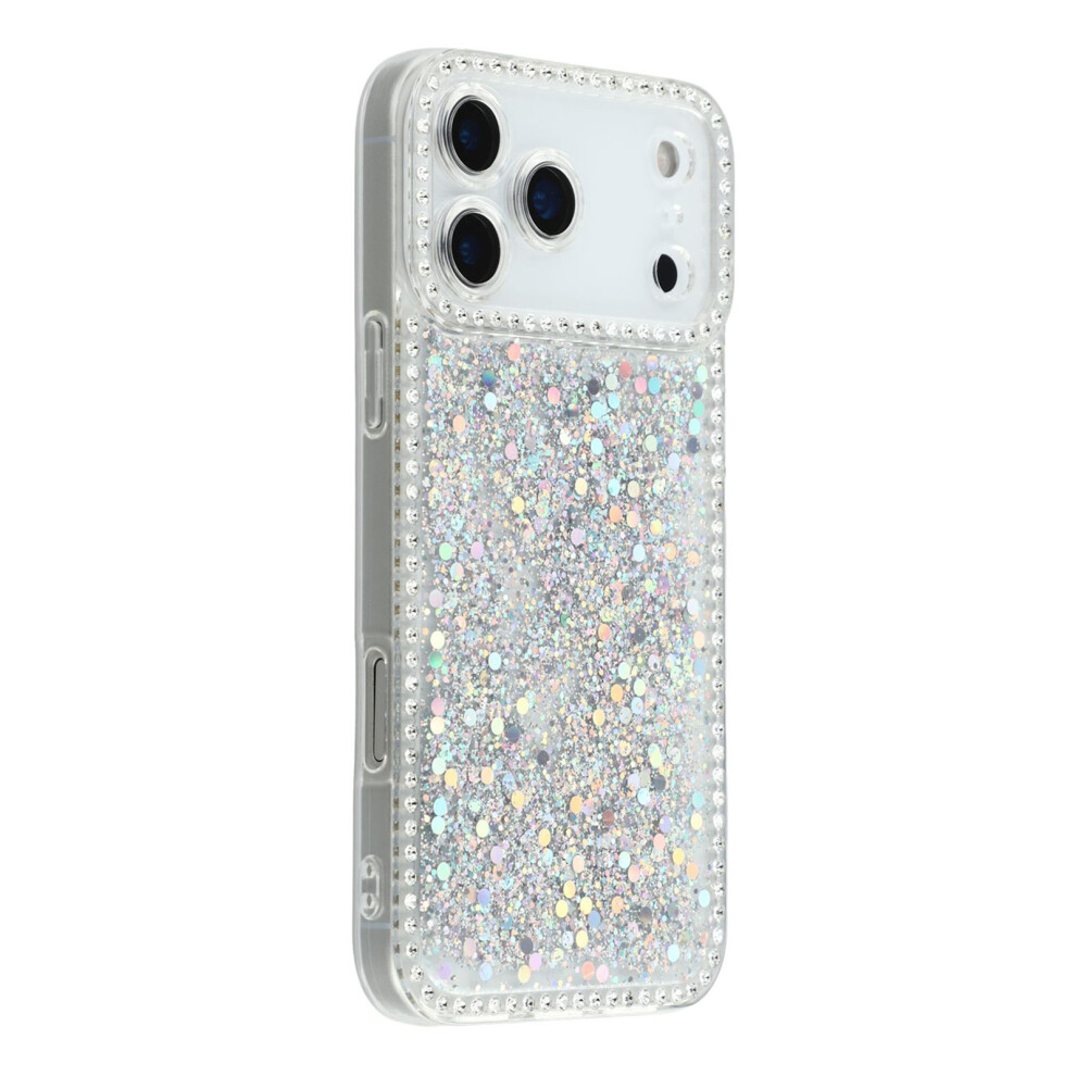 (Iphone 17 Pro, ) For Iphone 17 Pro Case Rhinestone Edge Glitter Epoxy Tpu Phone Cover Silver 6914289340877