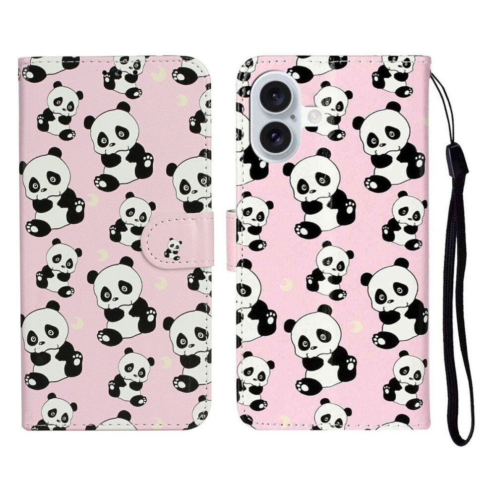 (Iphone 17, Panda) For Iphone 17 Case Pattern Leather Wallet Phone Cover With Strap 6914285969003