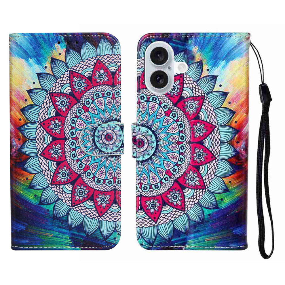 (Iphone 17, Mandala Flower) For Iphone 17 Case Pattern Leather Wallet Phone Cover With Strap 6914289600810