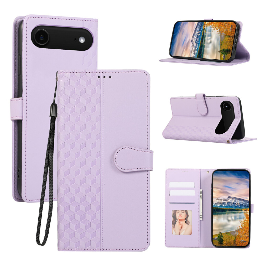 (Iphone Air, ) For Iphone Air Case 3D Rhombus Grid Imprinted Wallet Leather Phone Cover With Lanyard Purple 6914289863284