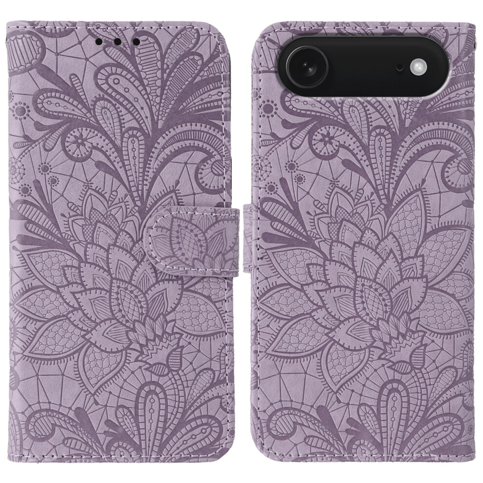 (Iphone Air, ) For Iphone Air Case Lace Flowers Pu Leather Flip Wallet Phone Cover Purple 6914282489979