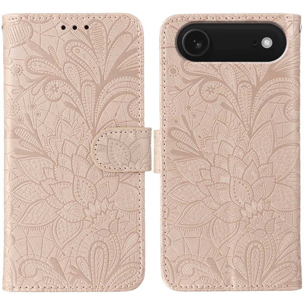 (Iphone Air, Rose ) For Iphone Air Case Lace Flowers Pu Leather Flip Wallet Phone Cover Gold 6914286170637