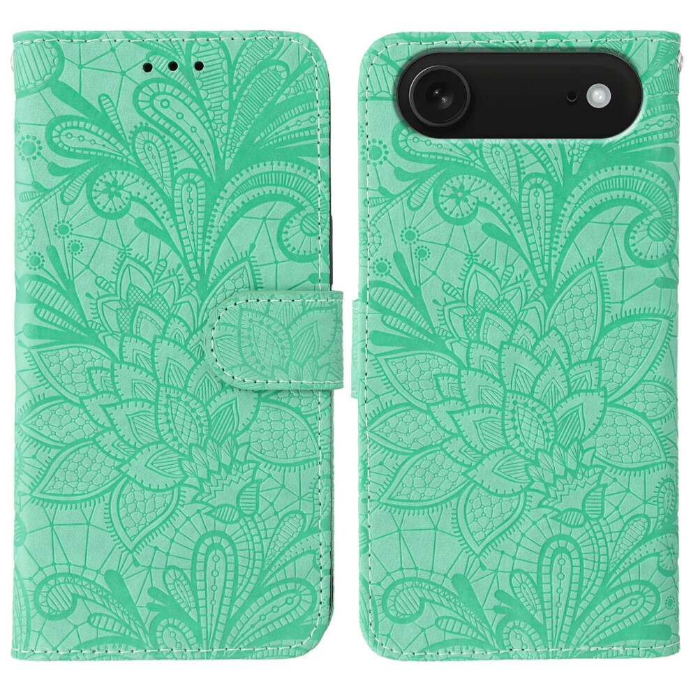 (Iphone Air, ) For Iphone Air Case Lace Flowers Pu Leather Flip Wallet Phone Cover Green 6914281835111