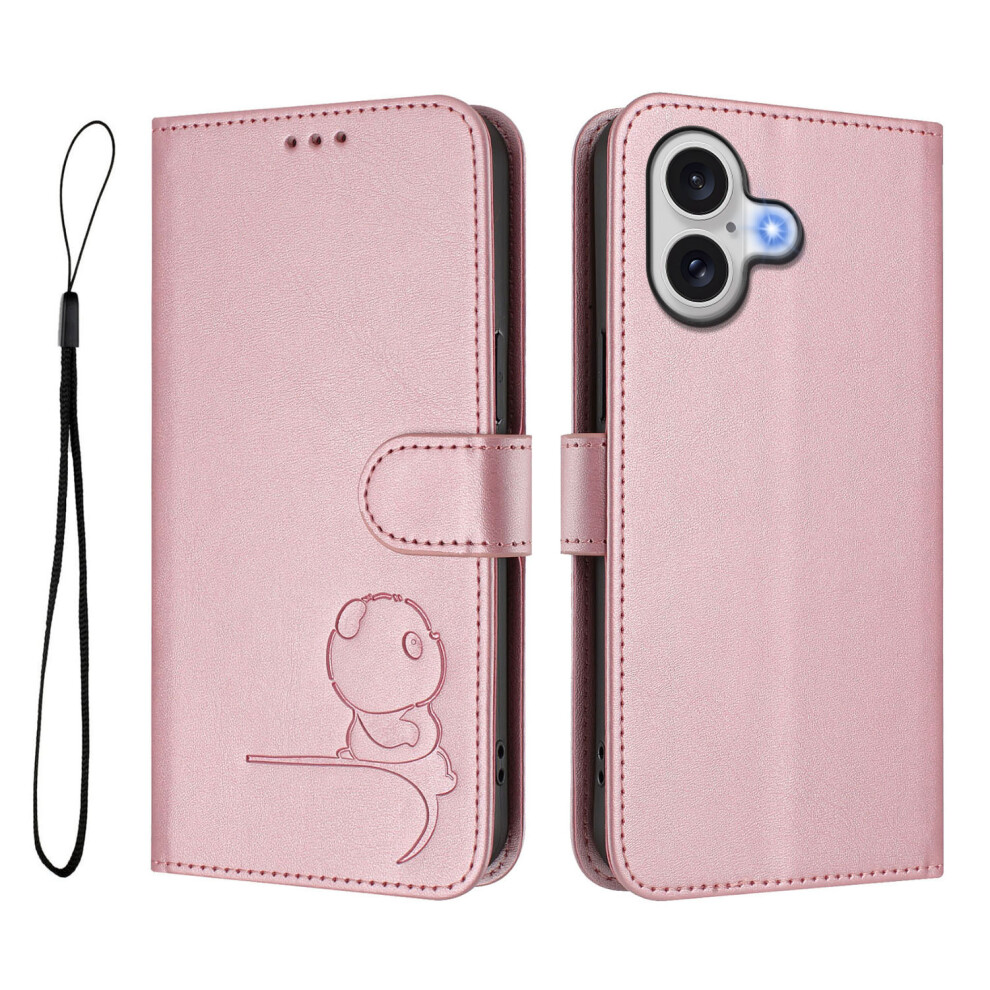(Iphone 17, ) For Iphone 17 Case Panda Imprint Rfid Blocking Wallet Leather Phone Cover With Wrist Strap Pink 6914289896190
