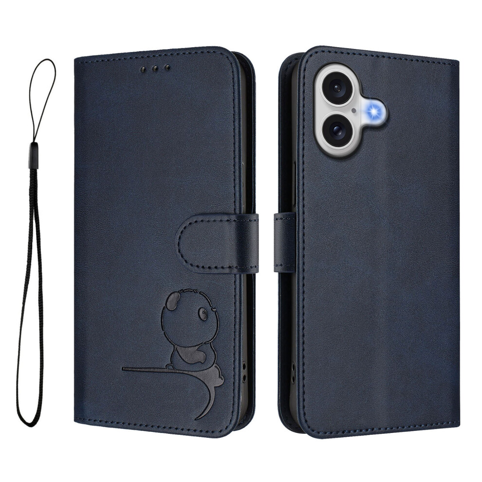 (Iphone 17, ) For Iphone 17 Case Panda Imprint Rfid Blocking Wallet Leather Phone Cover With Wrist Strap Blue 6914289419740