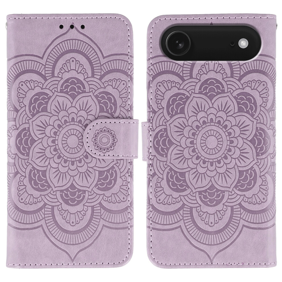 (Iphone Air, ) For Iphone Air Case Pu Leather Mandala Imprinted Design Wallet Phone Cover With Wrist Strap Purple 6914285312311