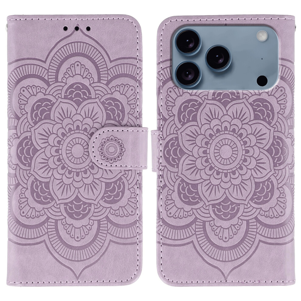 (Iphone 17 Pro Max, ) For Iphone 17 Pro Max Case Pu Leather Mandala Imprinted Design Wallet Phone Cover With Wrist Strap Purple 6914281443194