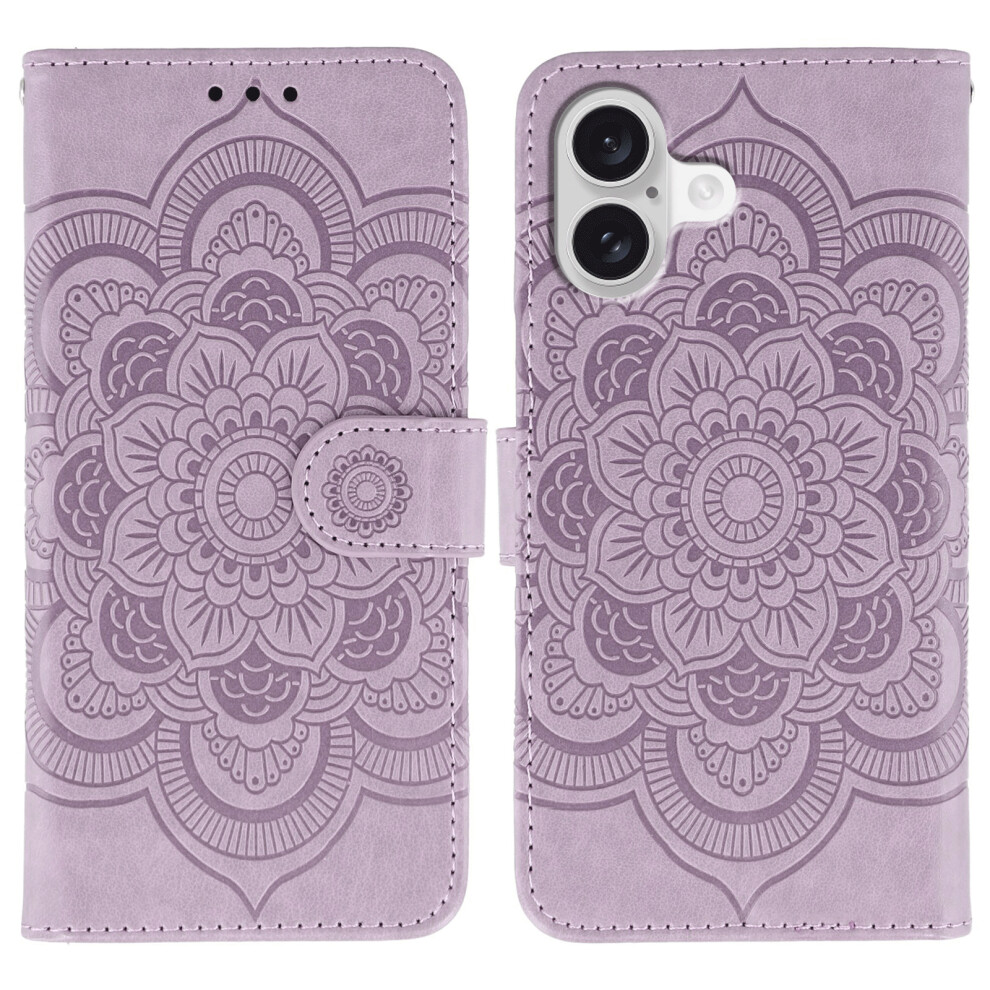 (Iphone 17, ) For Iphone 17 Case Pu Leather Mandala Imprinted Design Wallet Phone Cover With Wrist Strap Purple 6914285677106