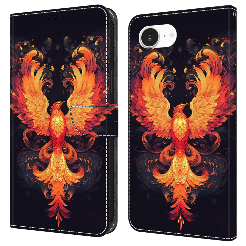 (Iphone 16E, Flame Bird) For Iphone 16E Case Wallet Stand Pattern Printing Pu Leather Flip Phone Cover 6914280617473