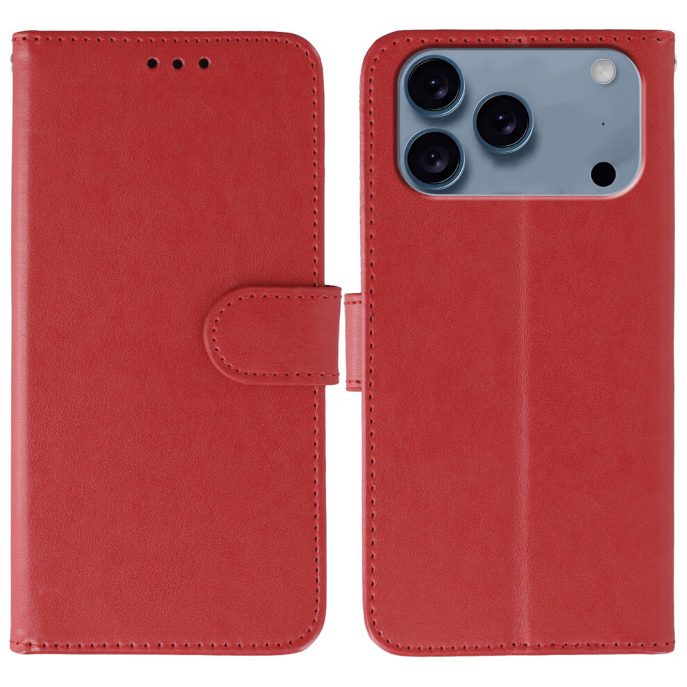 (Iphone 17 Pro, ) For Iphone 17 Pro Case Pu Leather Flip Wallet Phone Cover With Strap Red 6914287916463