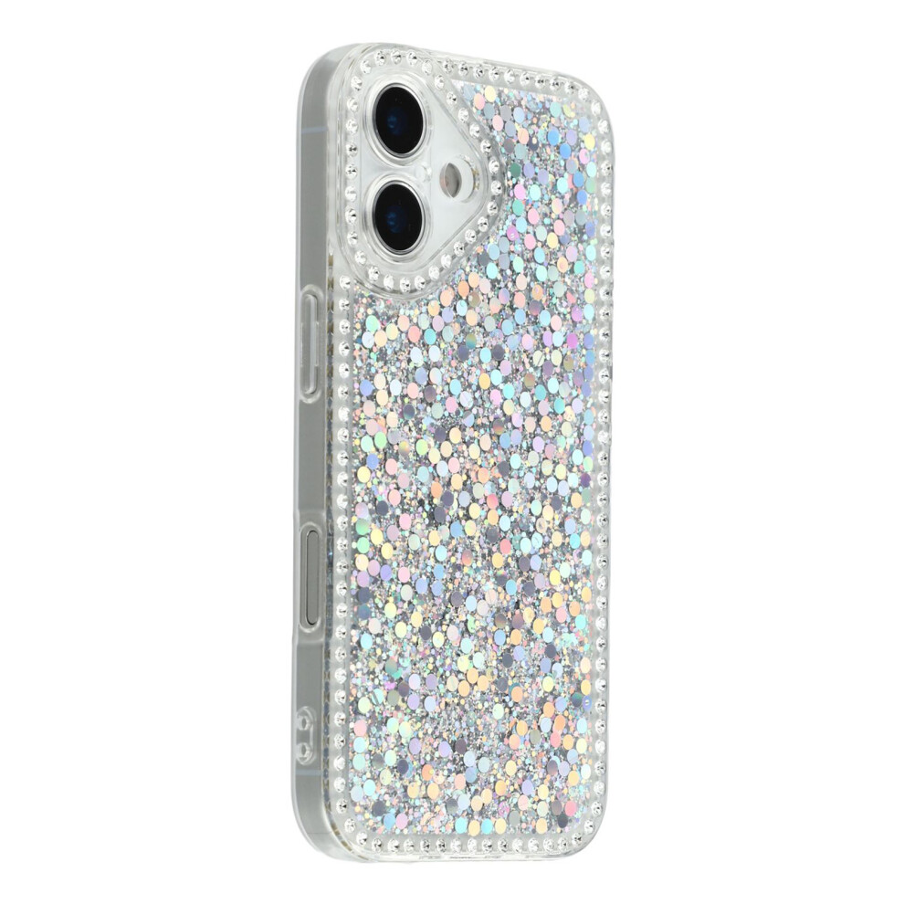 (Iphone 17, ) For Iphone 17 Case Rhinestone Edge Glitter Epoxy Tpu Phone Cover Silver 6914288381093