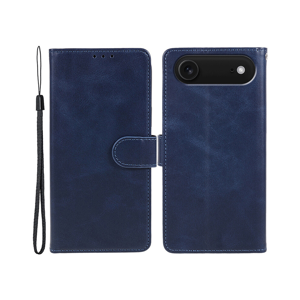 (Iphone Air, ) For Iphone Air Case Calf Texture Pu Leather Wallet Phone Cover With Wrist Strap Blue 6914289892178