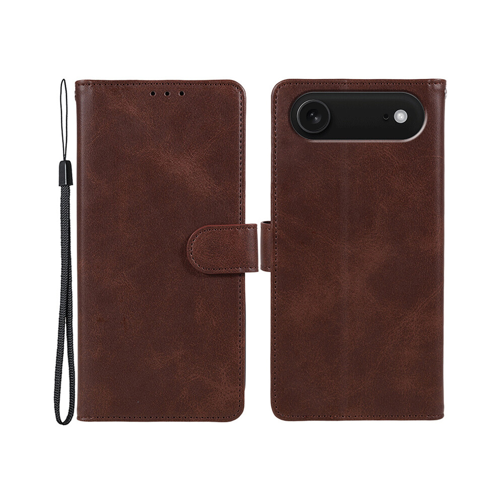 (Iphone Air, ) For Iphone Air Case Calf Texture Pu Leather Wallet Phone Cover With Wrist Strap Brown 6914283007431