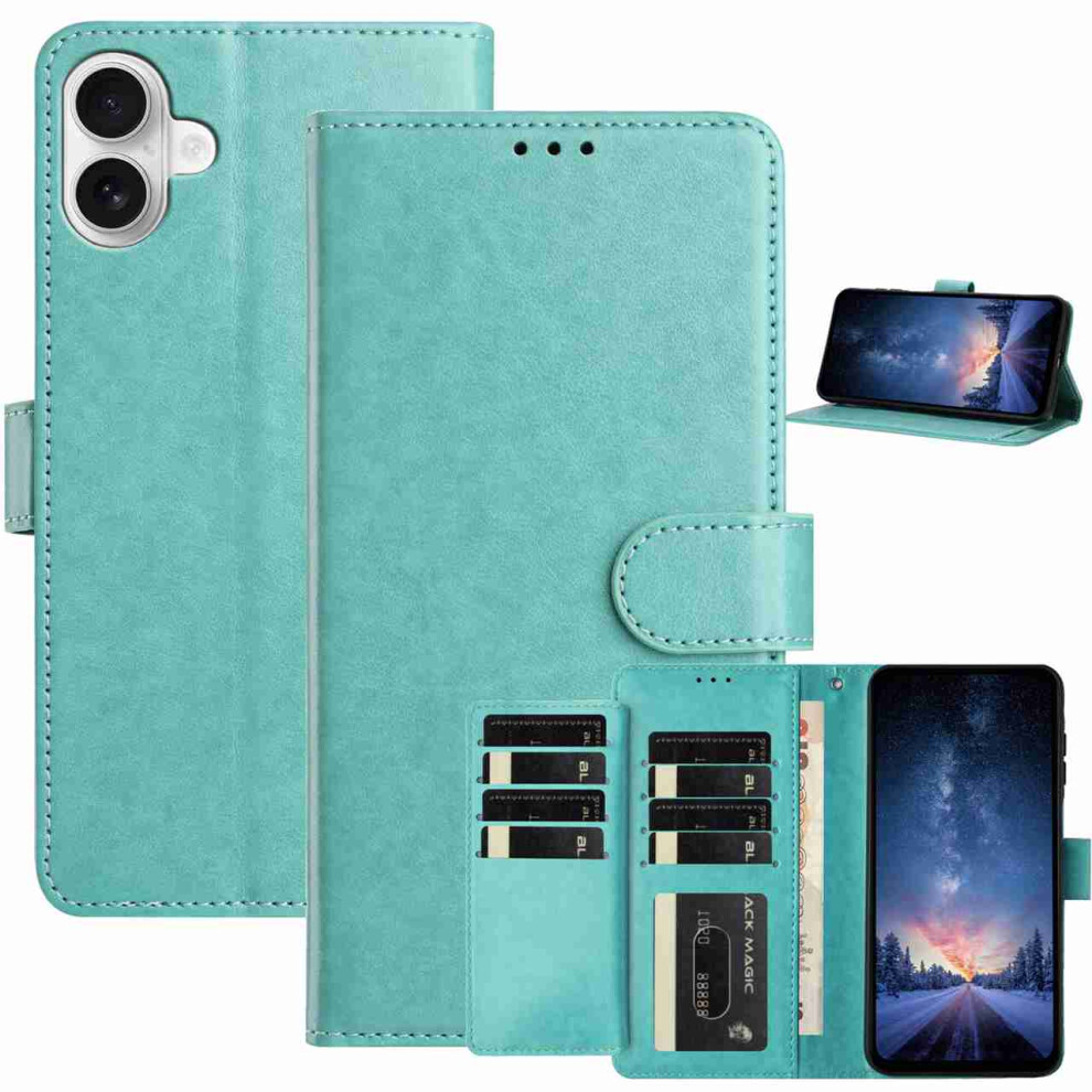 (Iphone 17, ) For Iphone 17 Wallet Phone Case Stand Pu Leather Folio Flip Cover With 8 Card Slot Green 6914284863128
