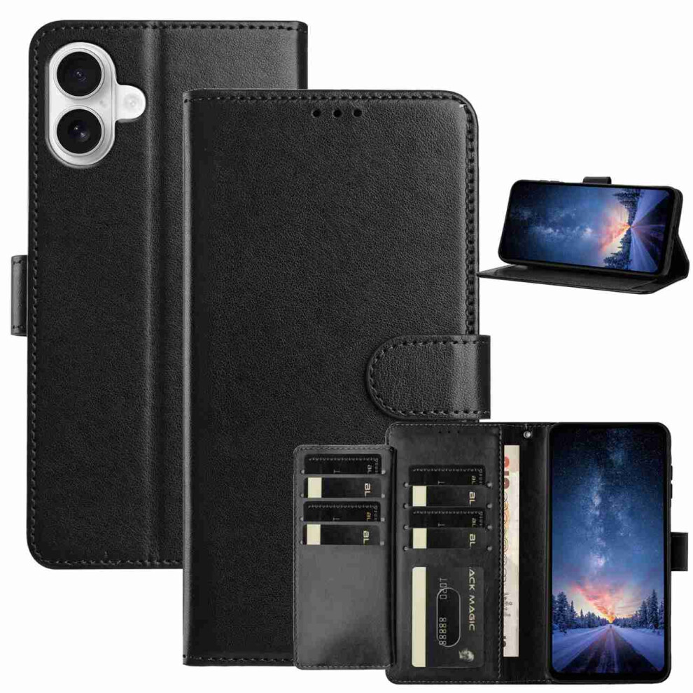(Iphone 17, ) For Iphone 17 Wallet Phone Case Stand Pu Leather Folio Flip Cover With 8 Card Slot Black 6914288346290