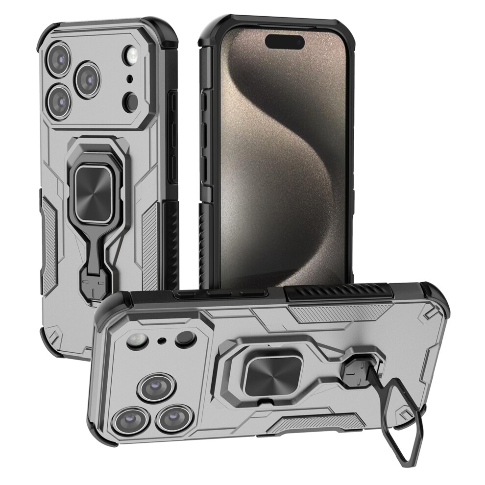(Iphone 17 Pro Max, Titanium ) For Iphone 17 Pro Max Case Rotatable Ring Kickstand Pc+Tpu Shockproof Phone Cover Grey 6914280300313