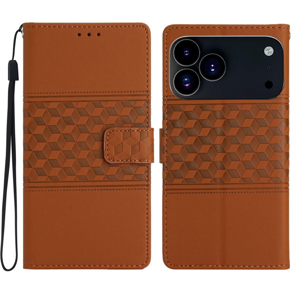 (Iphone 17 Pro, ) For Iphone 17 Pro Case Rhombus Leather Horizontal Flip Phone Cover With Wrist Strap Brown 6914280002767