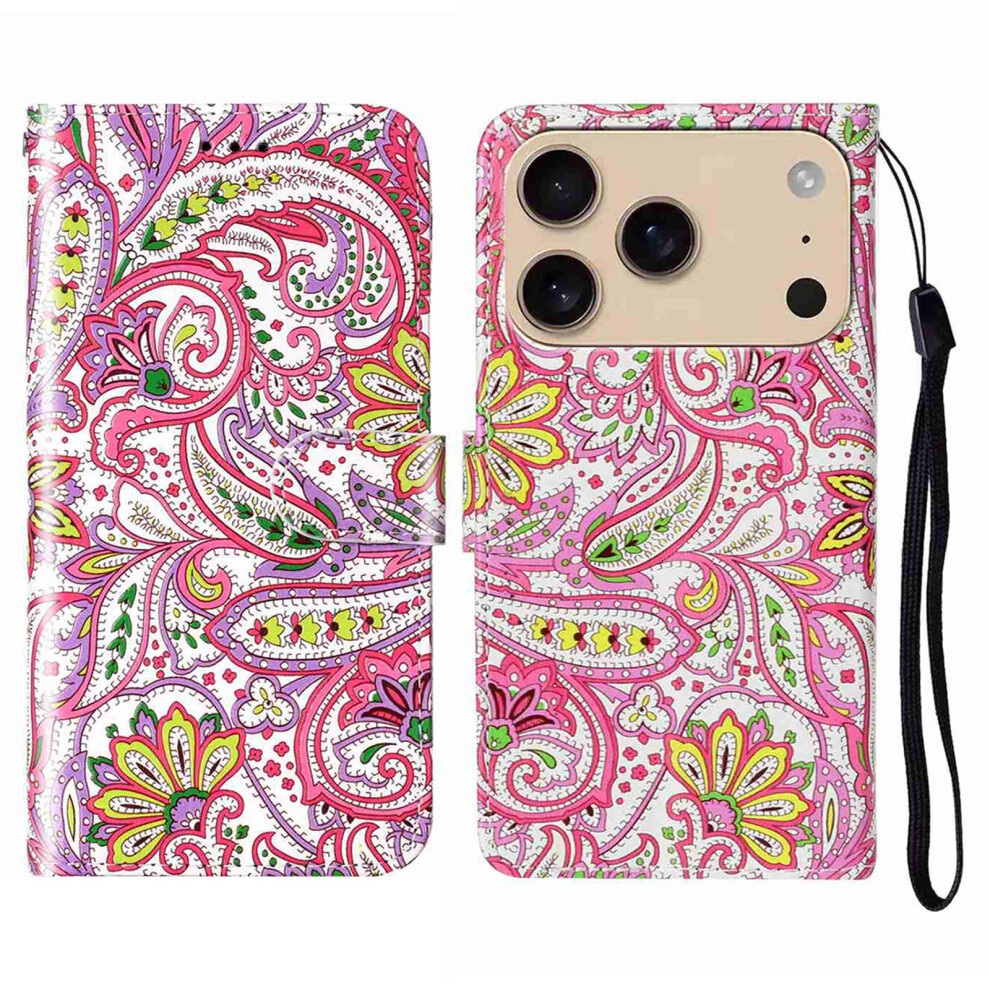 (Iphone 17 Pro Max, Flower) For Iphone 17 Pro Max Case Pattern Leather Wallet Phone Cover With Strap 6914289000191