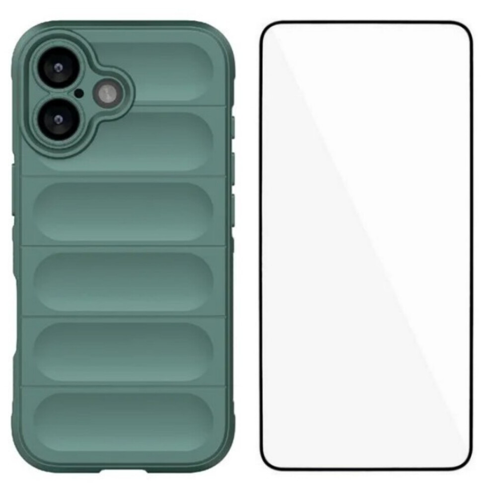 (Iphone 17, Army ) For Iphone 17 Tpu Case Wanlonfeng Hd Series Anti Slip Phone Cover With Tempered Glass Green 6914284528126