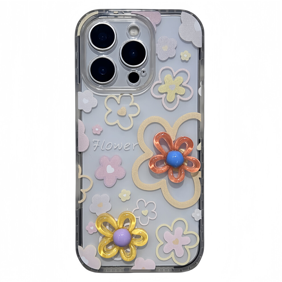 (Iphone 16 Pro, ) For Iphone 16 Pro Case Grid Frame 3D Flower Design Tpu Phone Cover Black 6914286374202