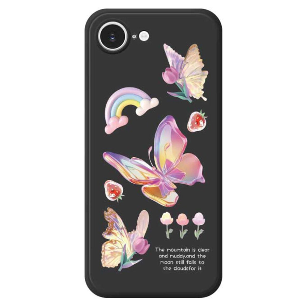 (Iphone 16E, ) For Iphone 16E Case Colored Butterfly Flower Pattern Printing Straight Edge Tpu Phone Back Cover Black 6914280263786