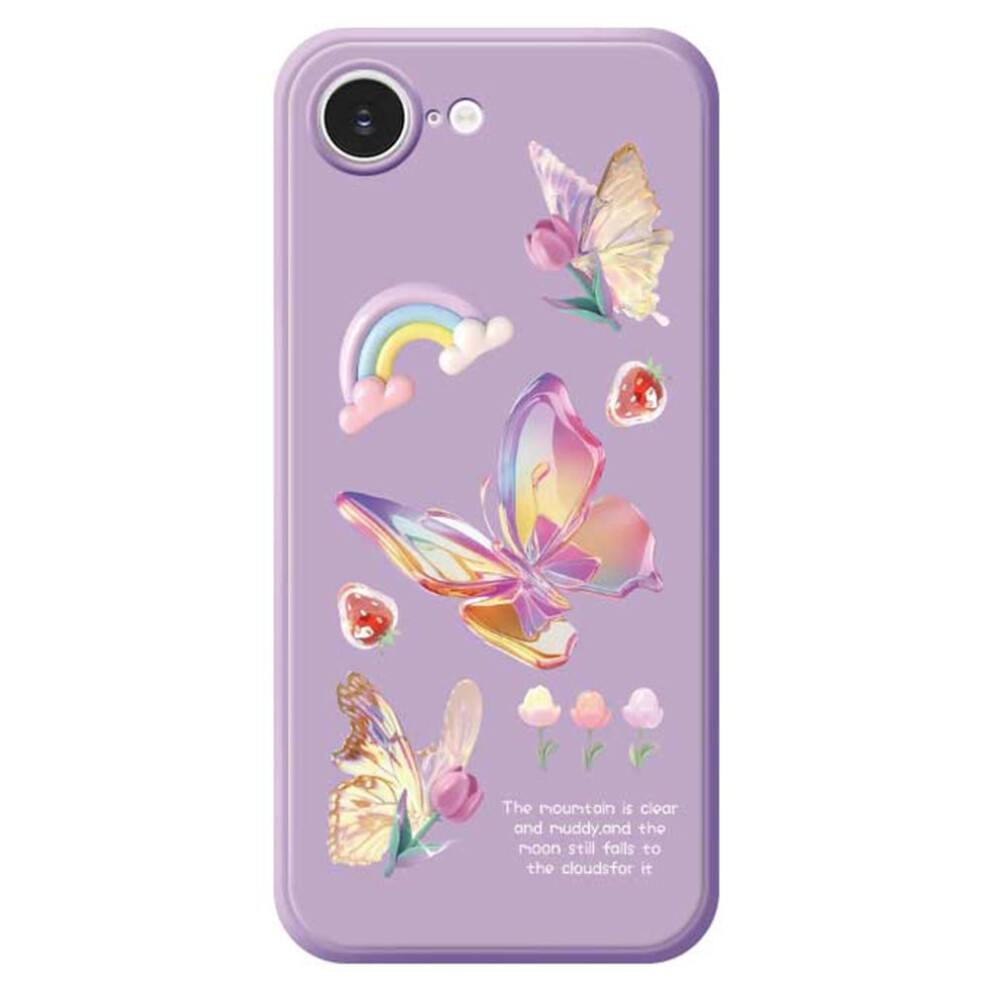(Iphone 16E, ) For Iphone 16E Case Colored Butterfly Flower Pattern Printing Straight Edge Tpu Phone Back Cover Purple 6914289298925
