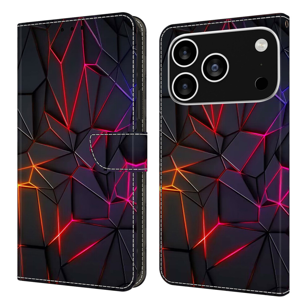 (Iphone 17 Pro, Cracks) For Iphone 17 Pro Case With Card Slot Pattern Printed Tpu+Pu Leather Flip Phone Cover Red 6914284629014