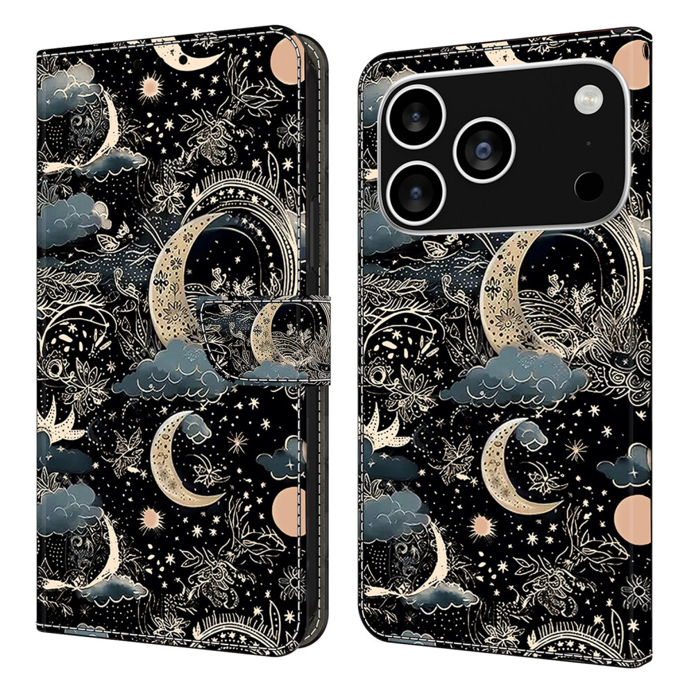 (Iphone 17 Pro, Moon) For Iphone 17 Pro Case Pu Leather Wallet Phone Cover With Stand 6914285268649
