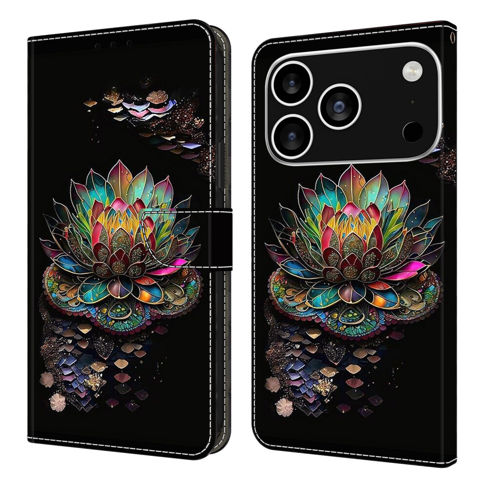 (Iphone 17 Pro, Lotus) For Iphone 17 Pro Case With Card Slot Pattern Printed Tpu+Pu Leather Flip Phone Cover 6914288273640