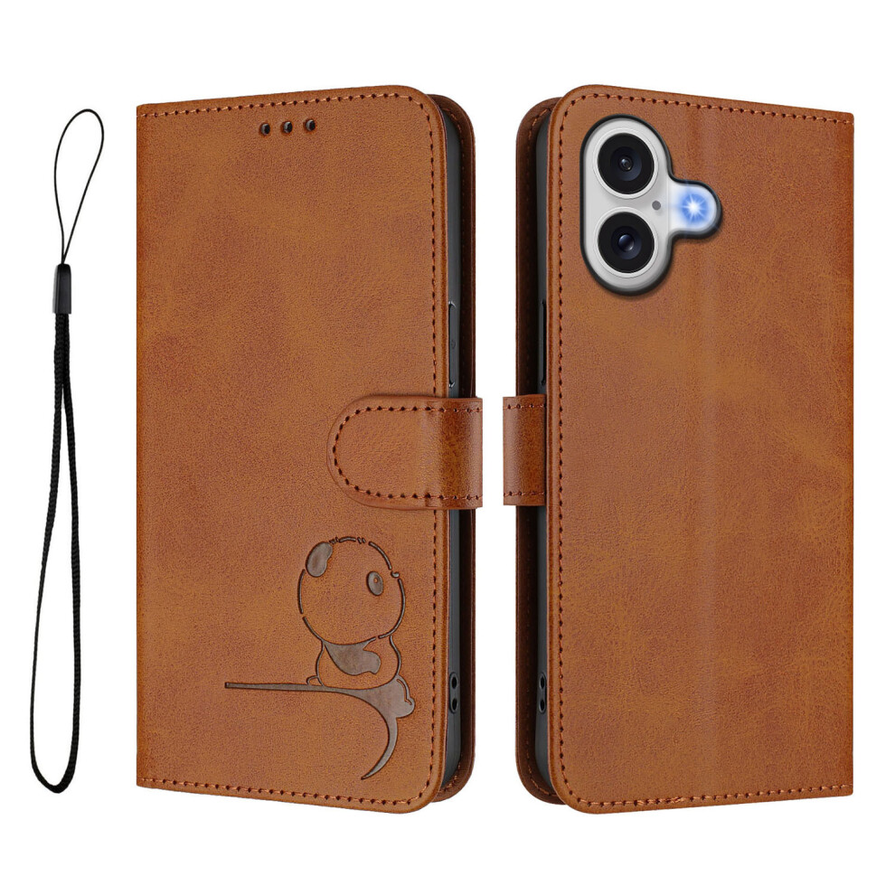 (Iphone Air, ) For Iphone Air Case Panda Imprint Rfid Blocking Wallet Leather Phone Cover With Wrist Strap Brown 6914281715413