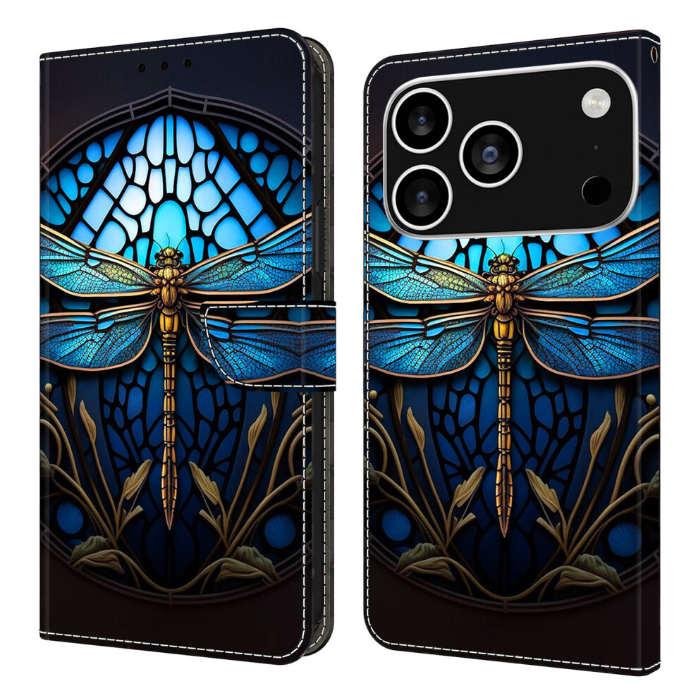 (Iphone 17 Pro Max, Dragonfly) For Iphone 17 Pro Max Case With Card Slot Pattern Printed Tpu+Pu Leather Flip Phone Cover Blue 6914285913150