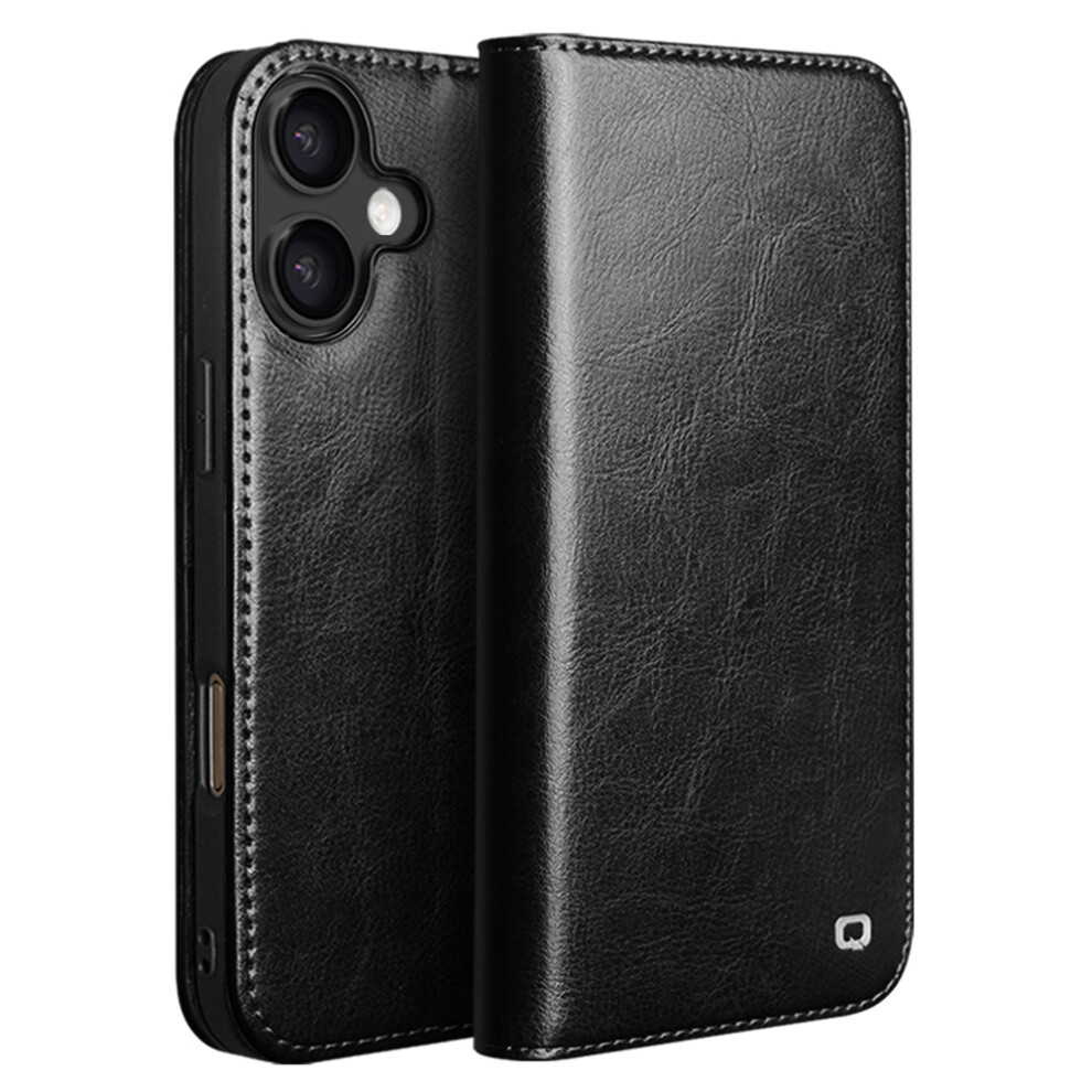 (Iphone 17, ) Qialino For Iphone 17 Case Wallet Stand Genuine Cow Leather Phone Cover Black 6914289148695