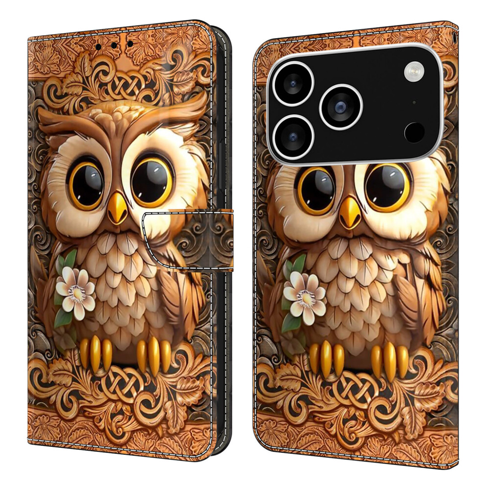 (Iphone 17 Pro Max, Owl) For Iphone 17 Pro Max Case With Card Slot Pattern Printed Tpu+Pu Leather Flip Phone Cover Red 6914286895967