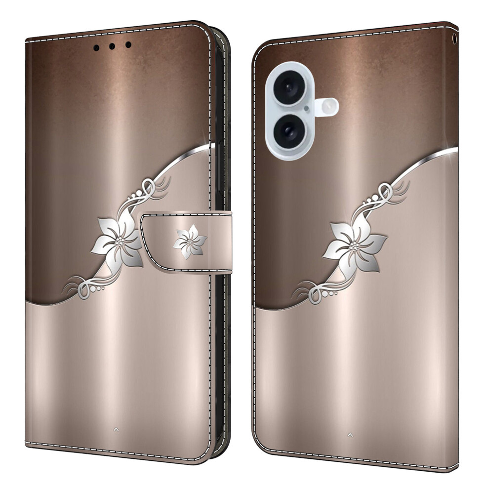 (Iphone 17, Flower) For Iphone 17 Case Magnetic Clasp 3D Pattern Leather Wallet Phone Cover Silver 6914287276352