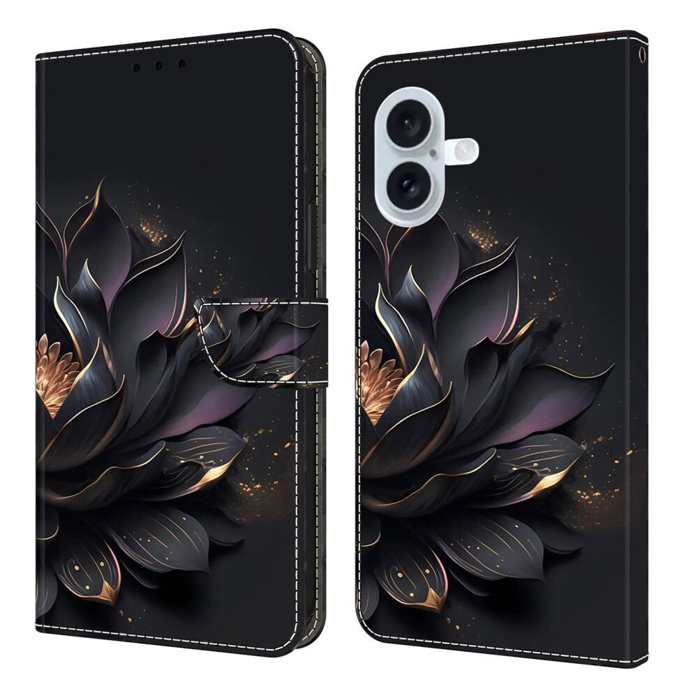 (Iphone 17, Lotus) For Iphone 17 Case Magnetic Clasp 3D Pattern Leather Wallet Phone Cover Purple 6914289228205