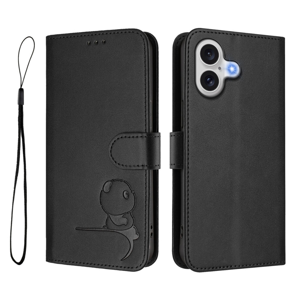 (Iphone Air, ) For Iphone Air Case Panda Imprint Rfid Blocking Wallet Leather Phone Cover With Wrist Strap Black 6914283118588