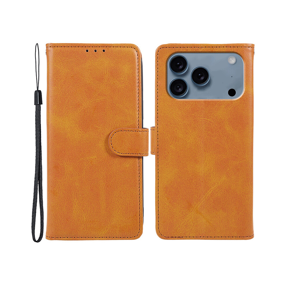 (Iphone 17 Pro, Khaki) For Iphone 17 Pro Case Calf Texture Pu Leather Wallet Phone Cover With Wrist Strap 6914285705670