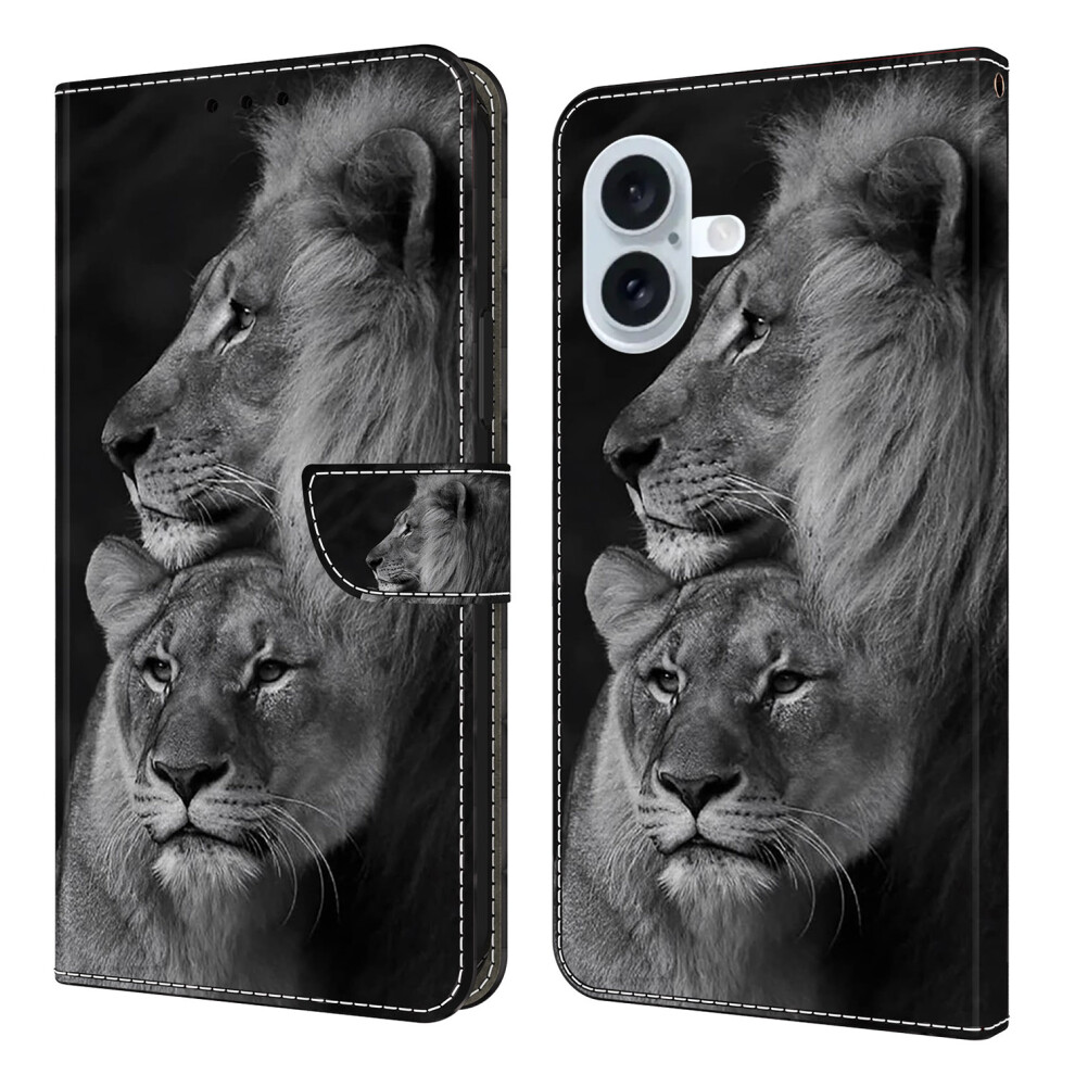 (Iphone 17, Couple Lions) For Iphone 17 Case Magnetic Clasp 3D Pattern Leather Wallet Phone Cover 6914289921069