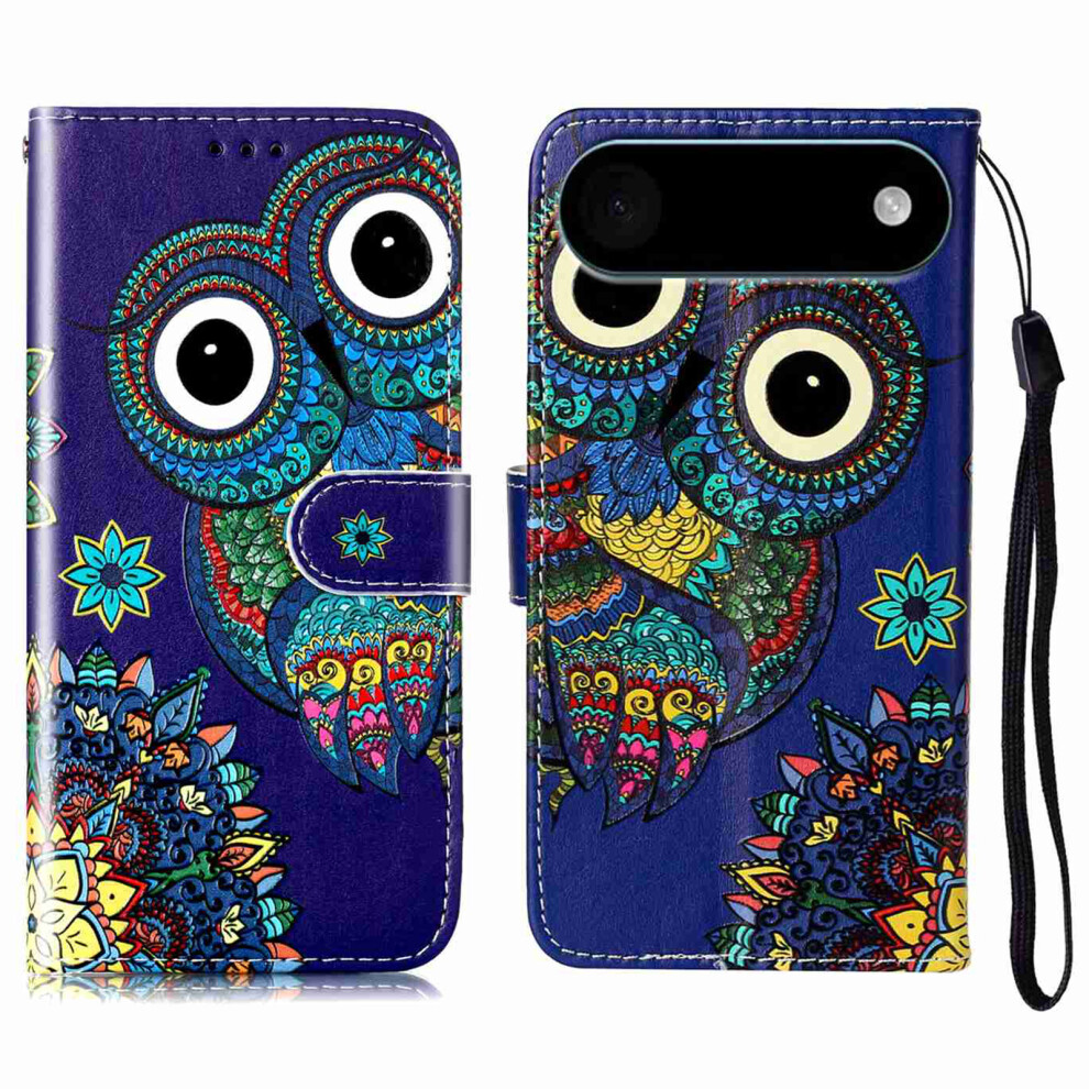 (Iphone Air, Owl) For Iphone Air Case Pattern Leather Wallet Phone Cover With Strap Blue 6914287798281