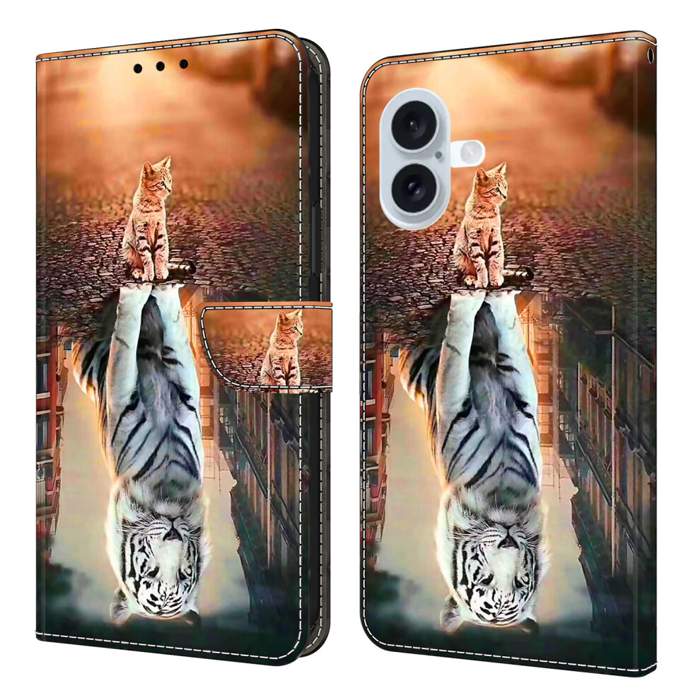 (Iphone 17, Cat And Tiger) For Iphone 17 Case Magnetic Clasp 3D Pattern Leather Wallet Phone Cover 6914285324505