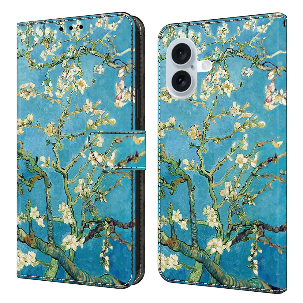 (Iphone 17, Apricot Blossom) For Iphone 17 Leather Case Pattern Printing Wallet Stand Flip Phone Cover 6914281103609
