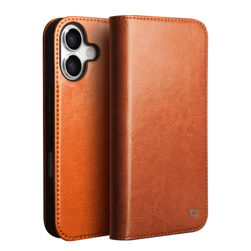 (Iphone 17, Light ) Qialino For Iphone 17 Case Wallet Stand Genuine Cow Leather Phone Cover Brown 6914282041597